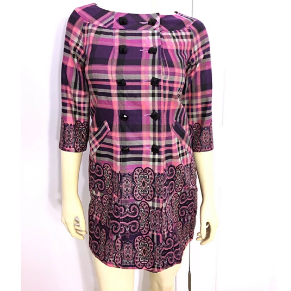 Max Mara Plaid Paisley Mini Shift Dress Size 0-2